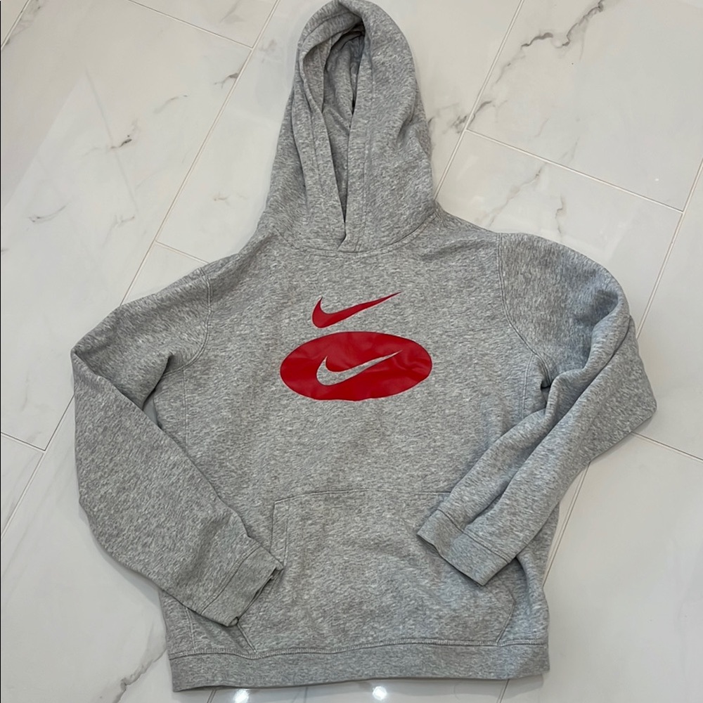 Nike Kids Gray and Red Logo Hoodie size XL